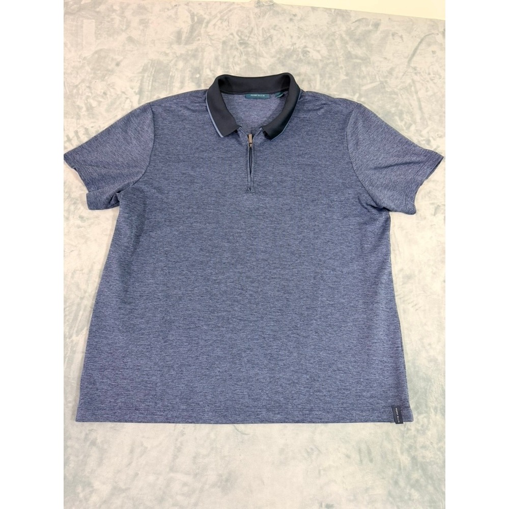Perry Ellis Mens XL Blue Heathered Quarter Zip Short Sleeve Polo Shirt